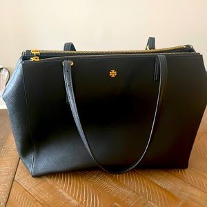 Used only once! Tory Burch leather tote. Fits 15 in laptop and w zippers